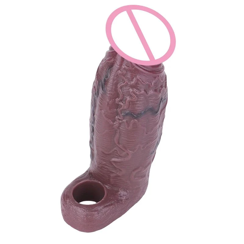 Reusable Black Penis Sleeve Extender Realistic Textured Cock Extender Stretchy Ultra-Soft Material Cock Enlarger for Men Couple