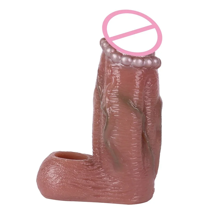 Reusable Extender Realistic Textured Extender Sheath for Men Cock Condom Penis Cuff Thickened Testicle Ring Male Sex Toy