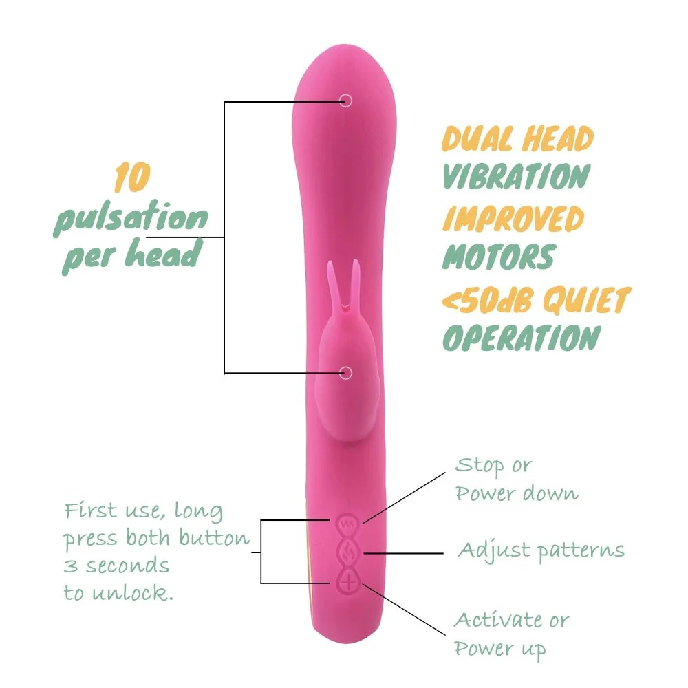 Heated Rabbit Double Headed Vibrator Women Masturbation Sex Toys for Adult Use