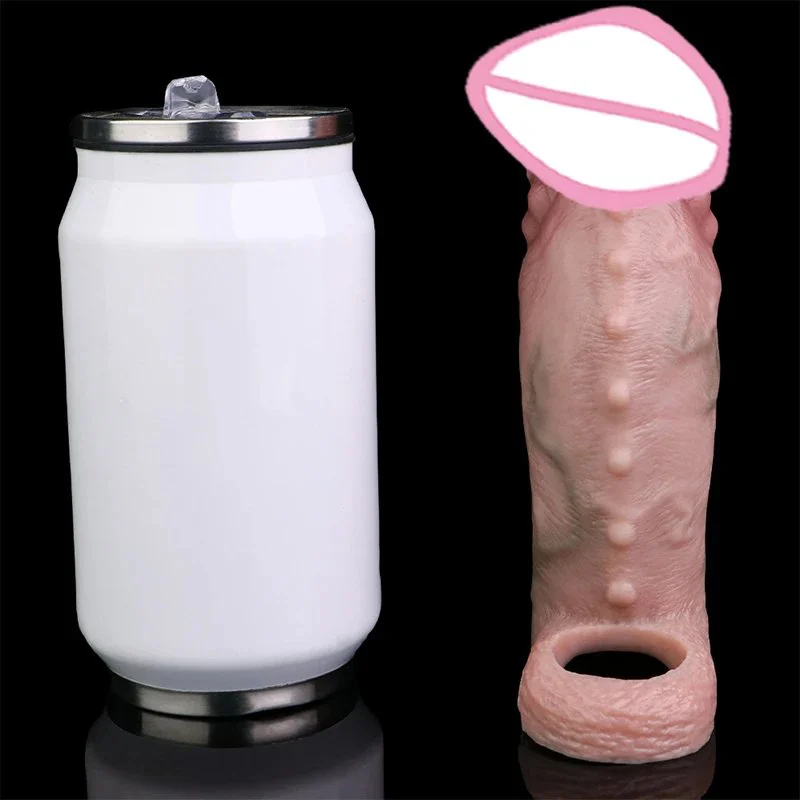 Ultra Silicone Male Dick Enlarger Sleeve With Anti-drop Realistic Hollow Dildo Penis Sleeve for Men Delay Ejaculation