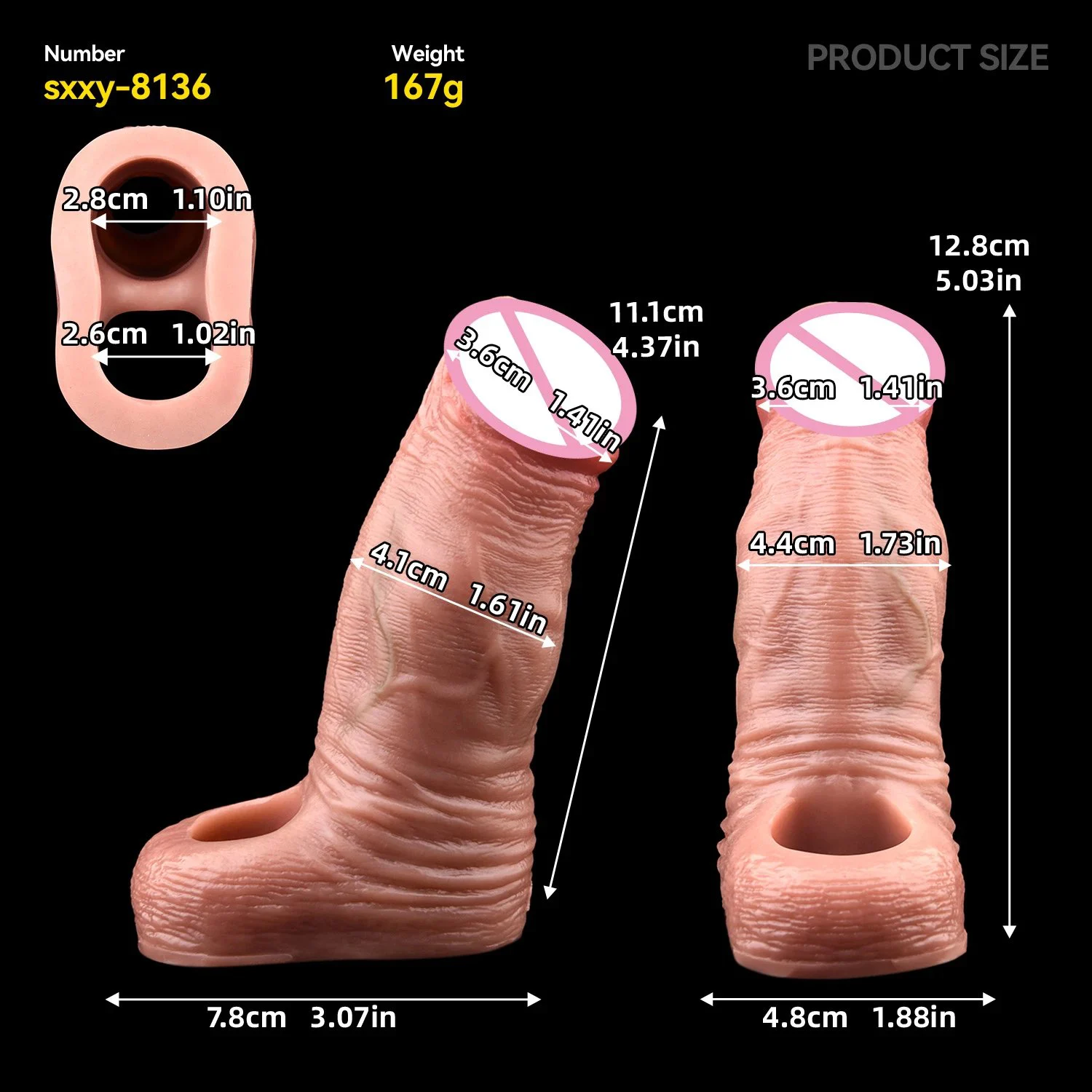 the Double Opening Design of the Male Penis Extender Effectively Enlarges the Penis Dildo Sleeve Made of Liquid Silicone
