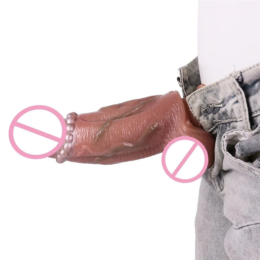 Reusable Extender Realistic Textured Extender Sheath for Men Cock Condom Penis Cuff Thickened Testicle Ring Male Sex Toy