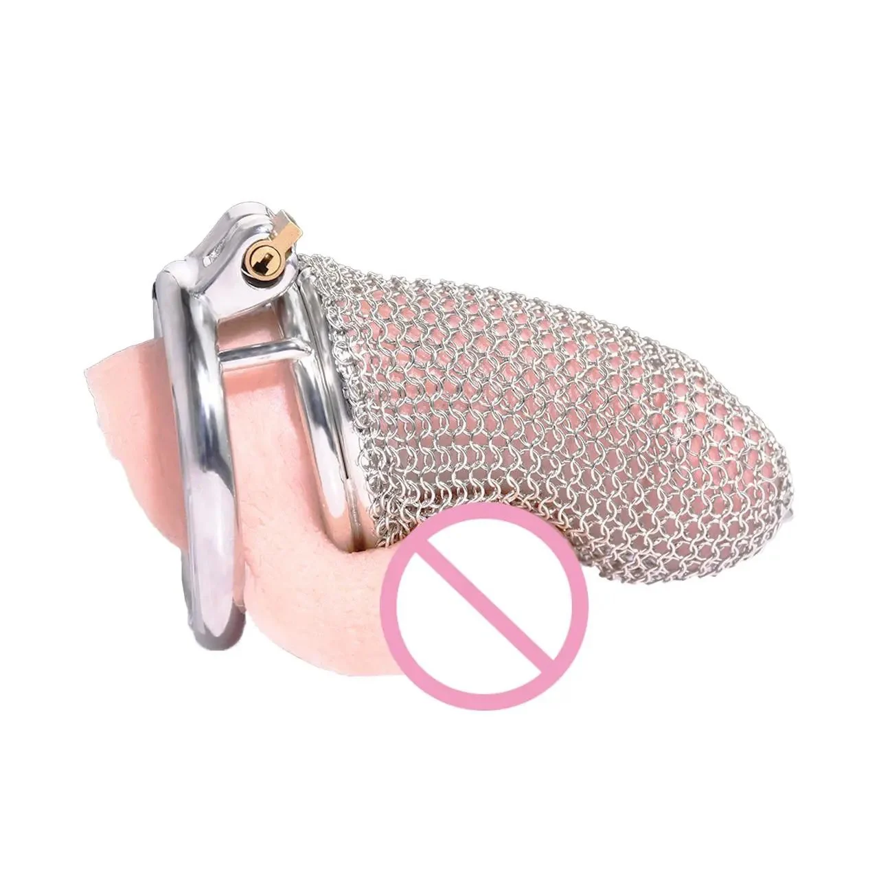 304 Stainless Steel Male Reticular Shape Chastity Lock Cock Cage with Curved Round Ring Chastity Cage for Men
