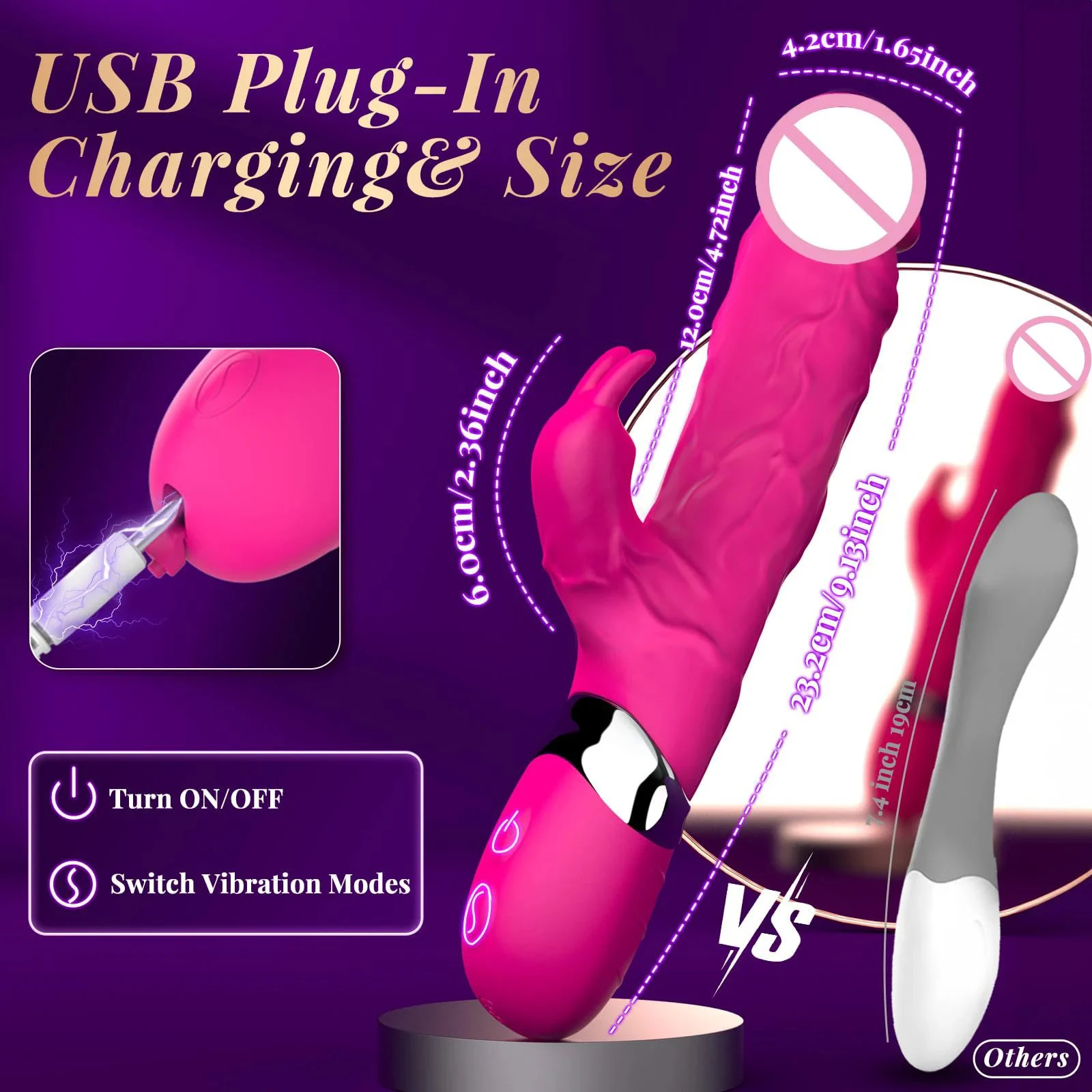 Gelance Thicker Huge Rabbit Vibrator AI Sync 3.0 Motor 7 Modes Waterproof Flexible Silicone USB Rechargeable Clitoral G-Spot