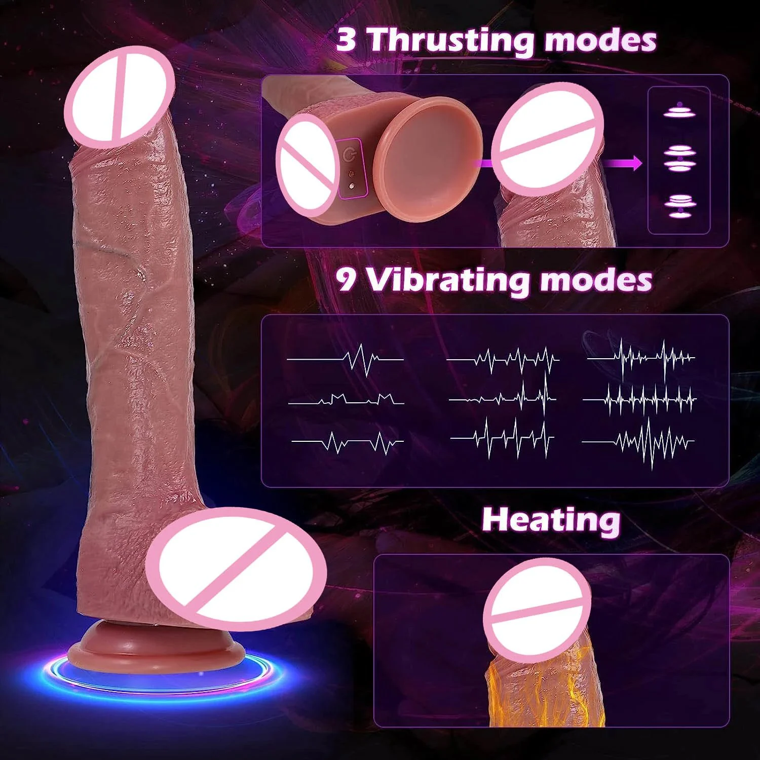 10 Inches Strap on G Spot Lifelike Penis Anal G Spot Stimulation Heating Vibrating Thrusting Large Big Realistic Dildo for Women