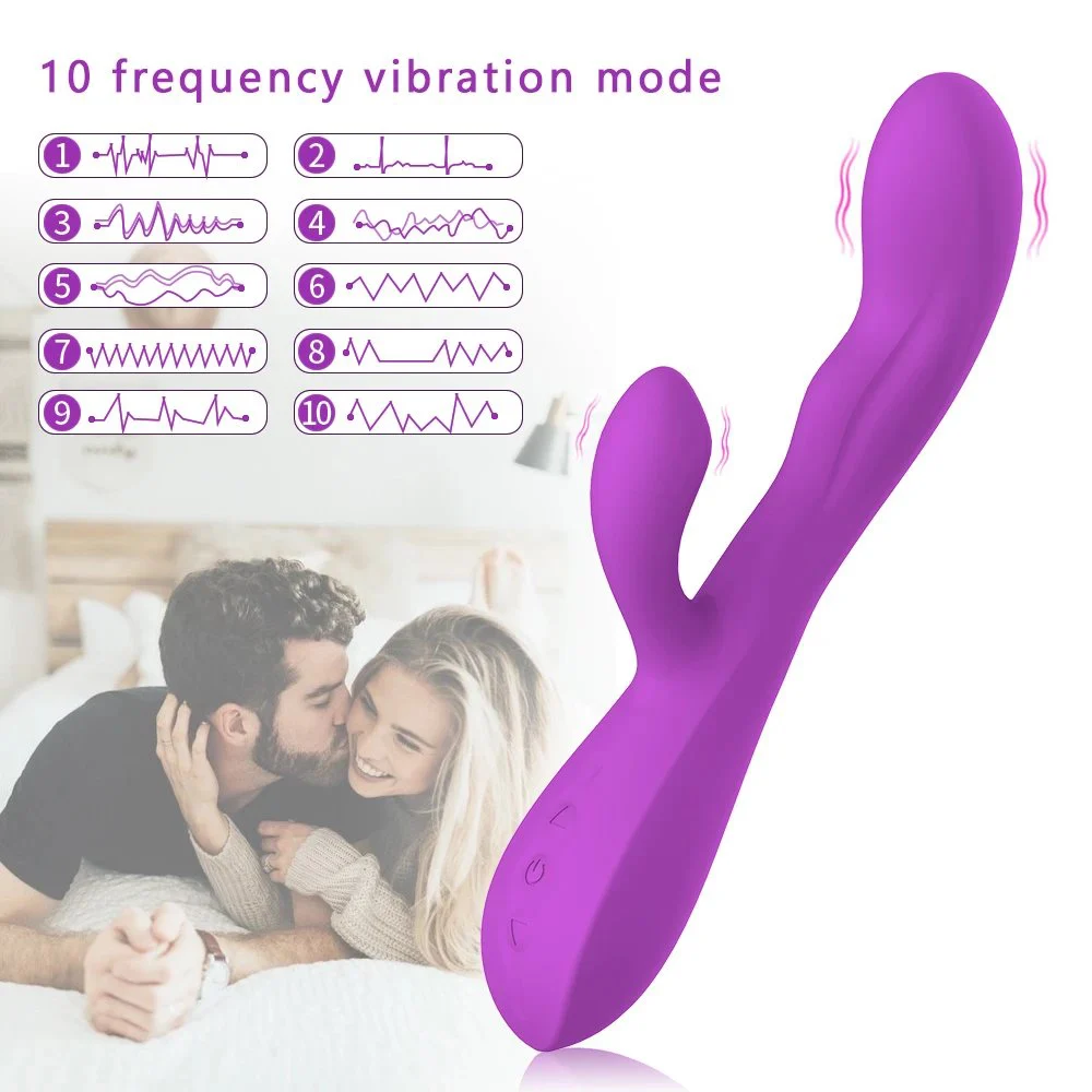 Powerful 10 Frequency Double Motor Vibration One Key Heating Rabbit Vibrator Women Handheld Sex Toy