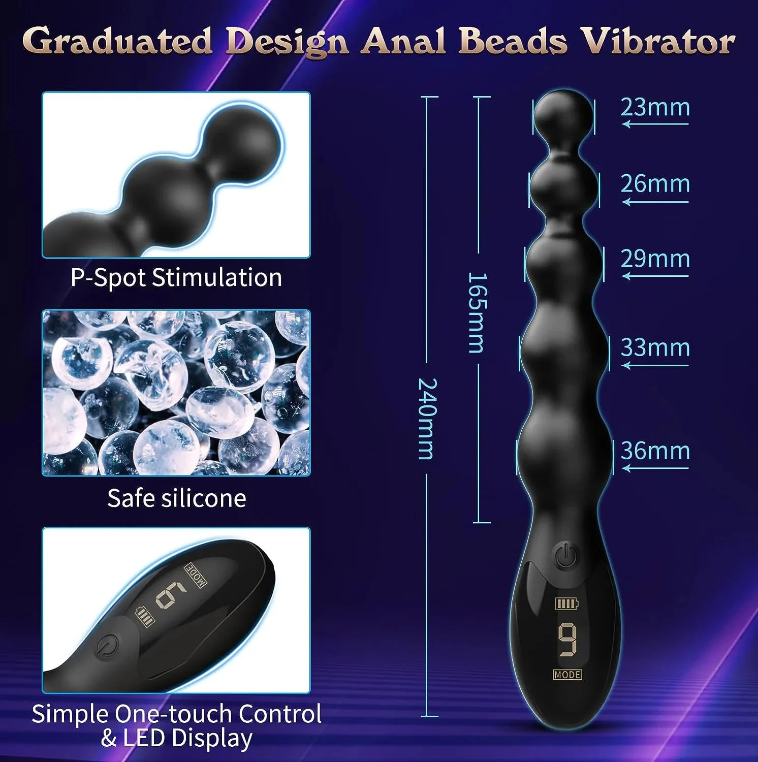 LCD Vibrates Anal Plug Flexible Stimulator Plug Anal Beads Massager Sex Toys for Men and Women Anal Vibrator