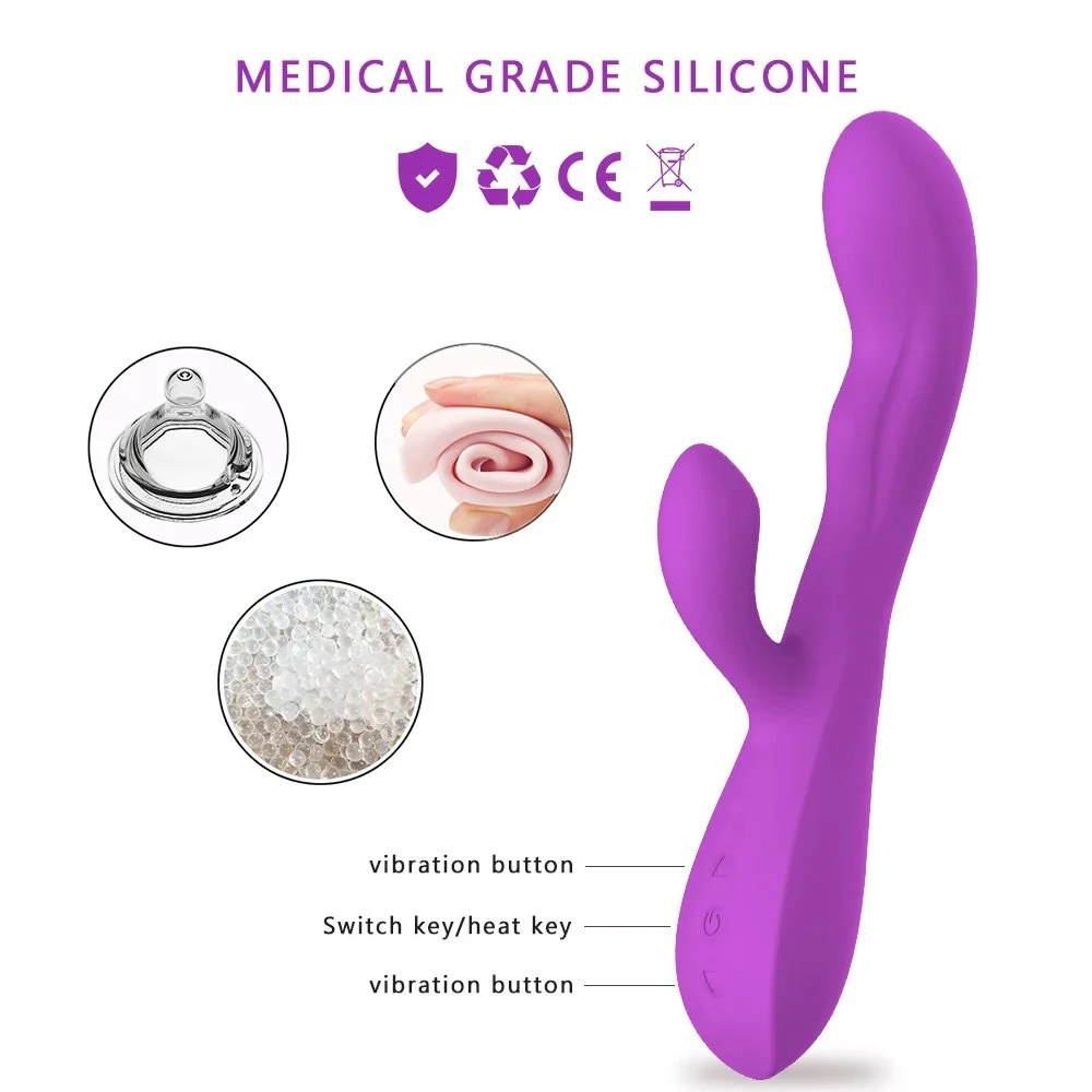 Powerful 10 Frequency Double Motor Vibration One Key Heating Rabbit Vibrator Women Handheld Sex Toy