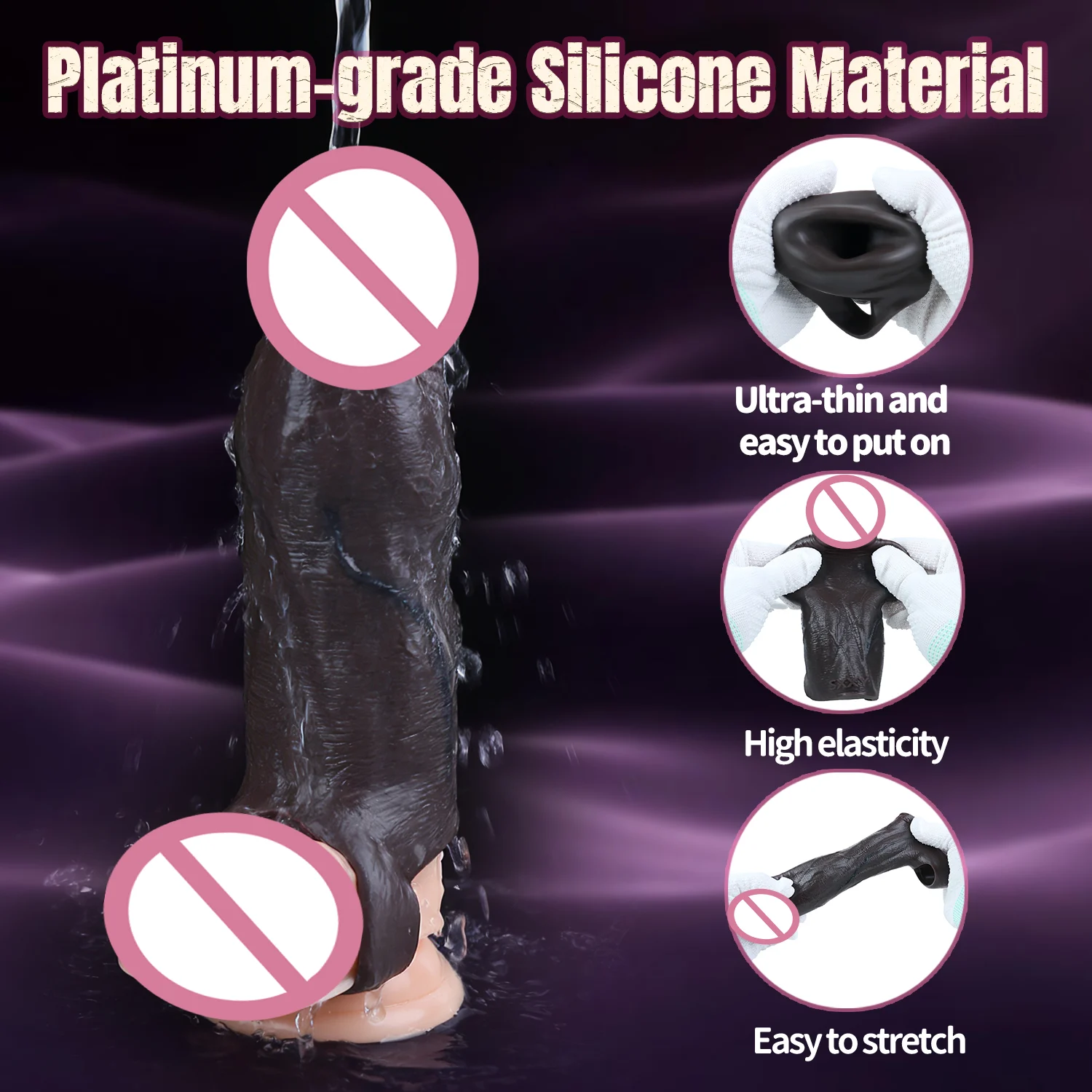 Silicone Cock Ring Penis Enlargement Sleeve Sex Toy Black Realistic Dildo Sheath Cock Enlarge Sheath for Couples