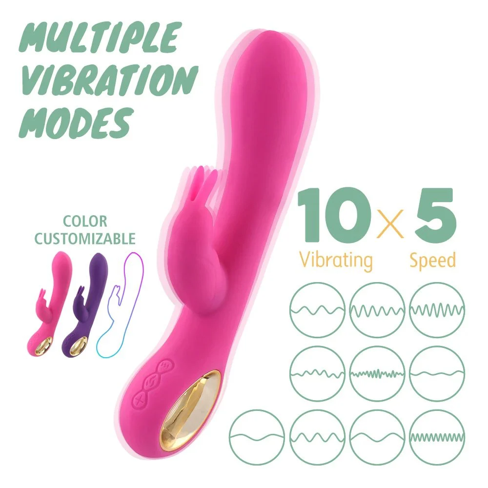 Heated Rabbit Double Headed Vibrator Women Masturbation Sex Toys for Adult Use