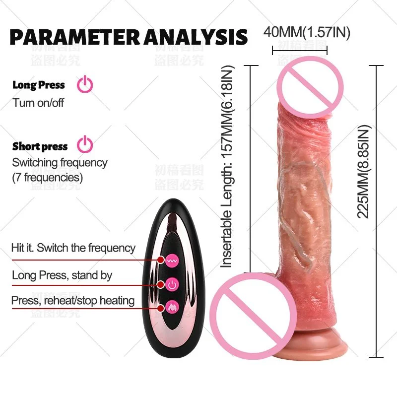 3.9CM 22.5CM Telescopic Rotating Vibration Heating Liquid Silicone Sex Vibrator Artificial Penis