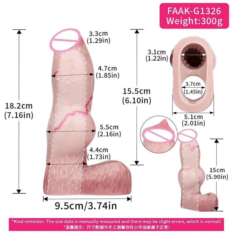 Realistic Dog-Knot Design Male Penis Extender 2 Sizes Available -Open and Closed Ends Medical-Grade for Lifelike Experience