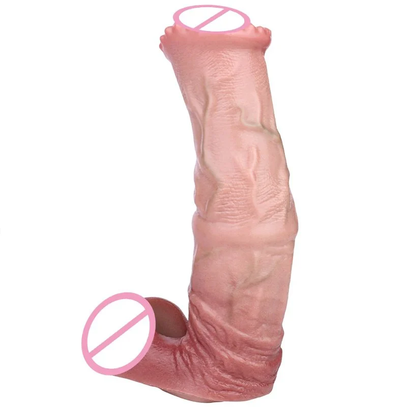 Silicone Realistic Animal Dildo Sheath Male Penis Sleeve with Seminal Vesicle for Men Delay Ejaculation Couple Sex Product
