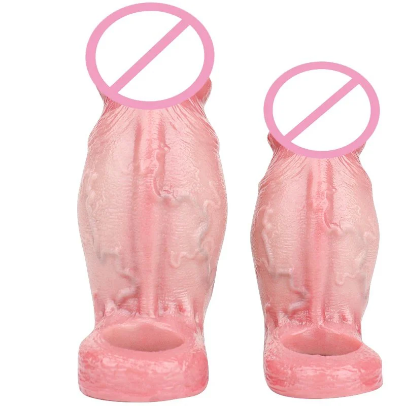 Silicone Realistic Fat Hollow Dildo Open-ended LargePenis Sleeve Size S M Cock Enlarger Delay Ejaculate Sex Toys for Men