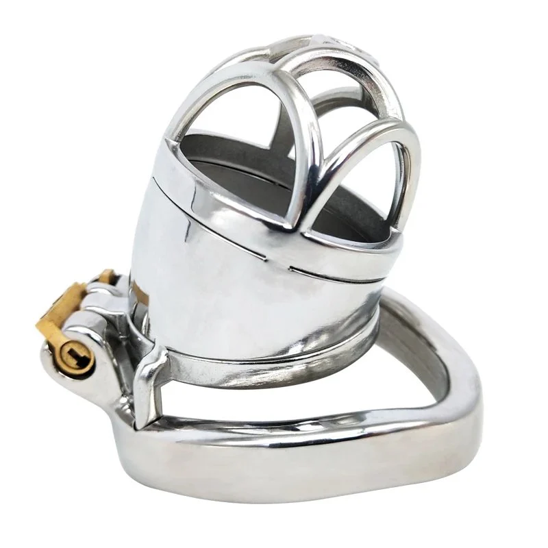 60mm Male Chastity Cage Curved Cock Ring 304 Stainless Steel Lock Penis Cage with Keyholder for Him