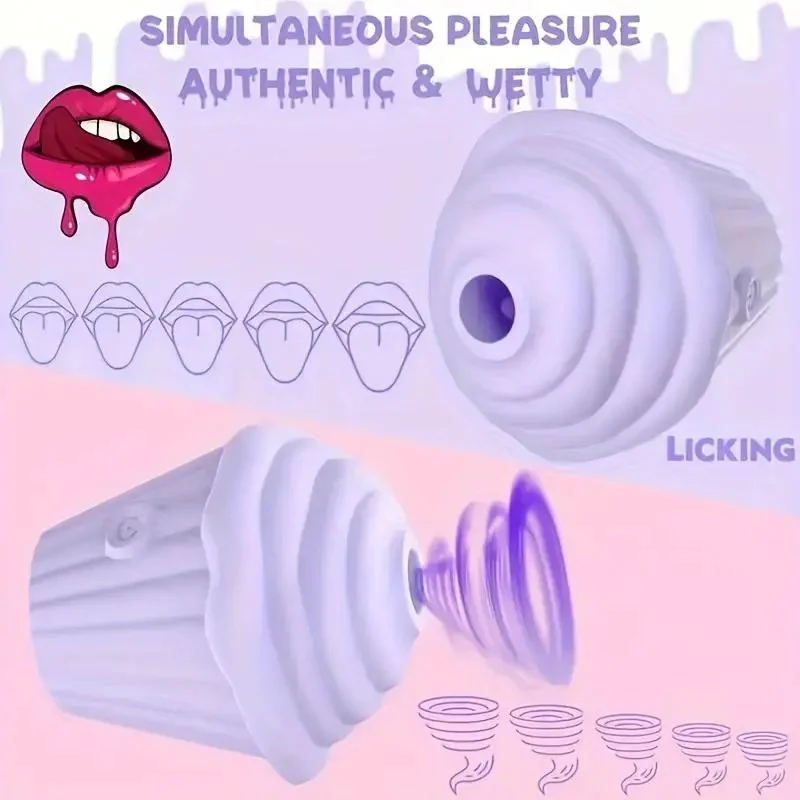 Ice Cream Sucking Cake Vibrating for Clitoral and Anal Stimulation Nipple Sucking Couples' Sex Toy ABS+Silicone IPX7 Waterproof