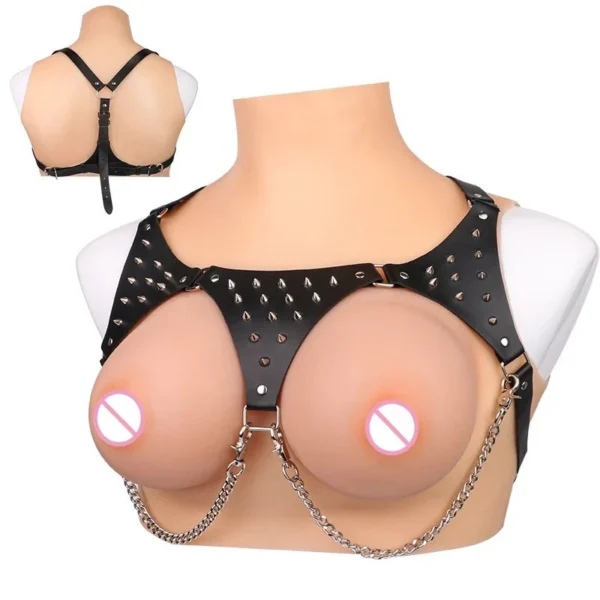 Black Leather Strap on Sex Toys for Women Breast Bondage Belt Products Couples Adult Play Accessories