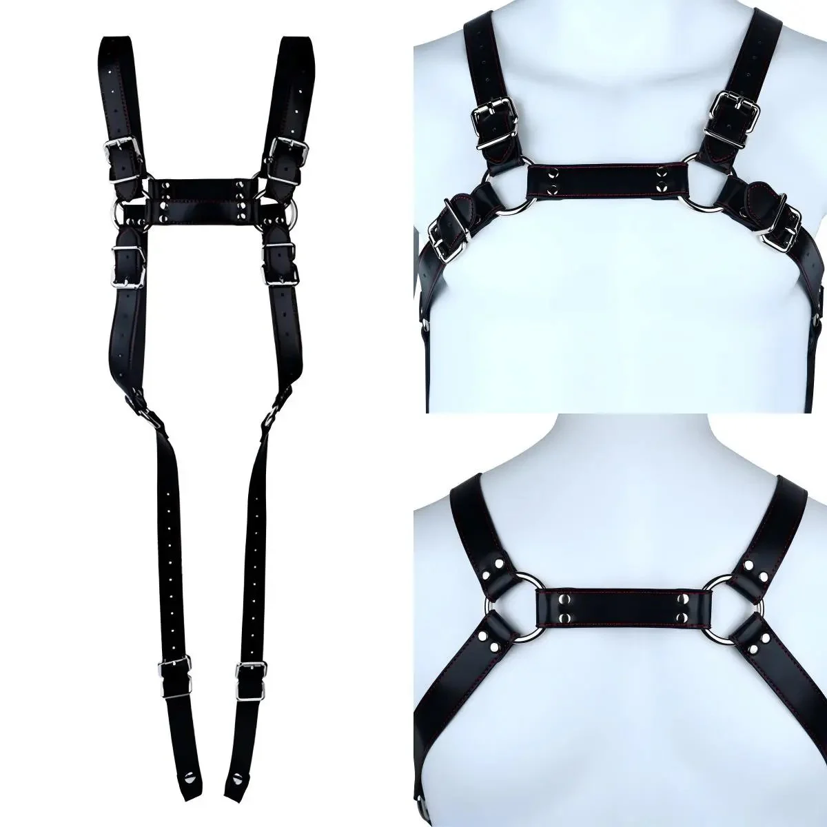 Black PU Strap Belt Accessory Compatible With Chastity Cage Full Body Chest Harness Bondage Restraint Kit Adult Sex Toys