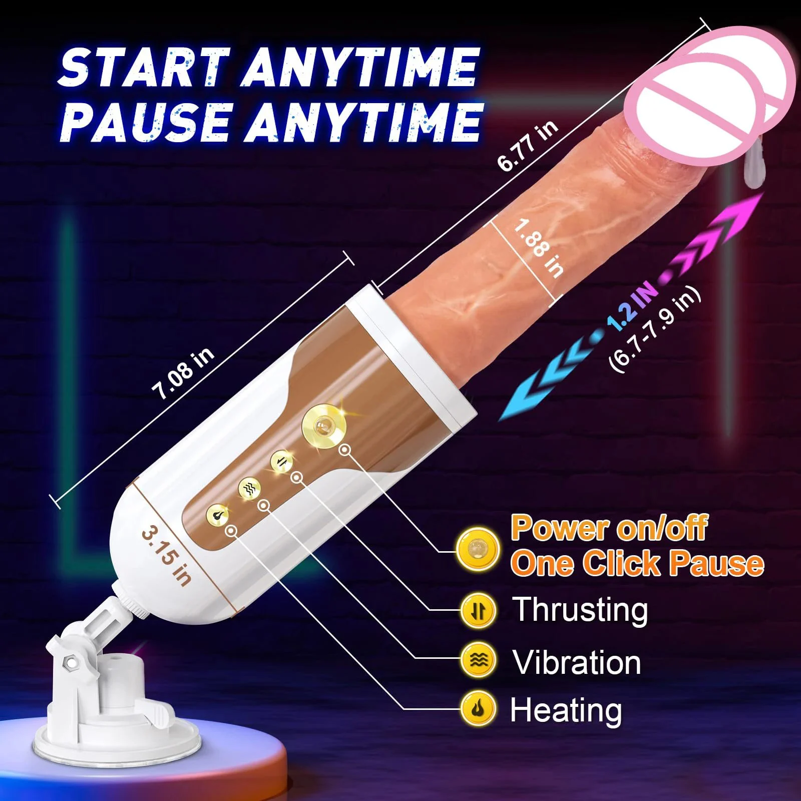 Portable Remote Control 5-frequency Vibrating Heating Dildo Masturbation Machines Automatic Thrusting Dildo Machine for Women