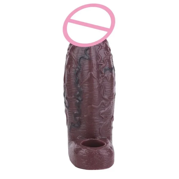 Reusable Black Penis Sleeve Extender Realistic Textured Cock Extender Stretchy Ultra-Soft Material Cock Enlarger for Men Couple
