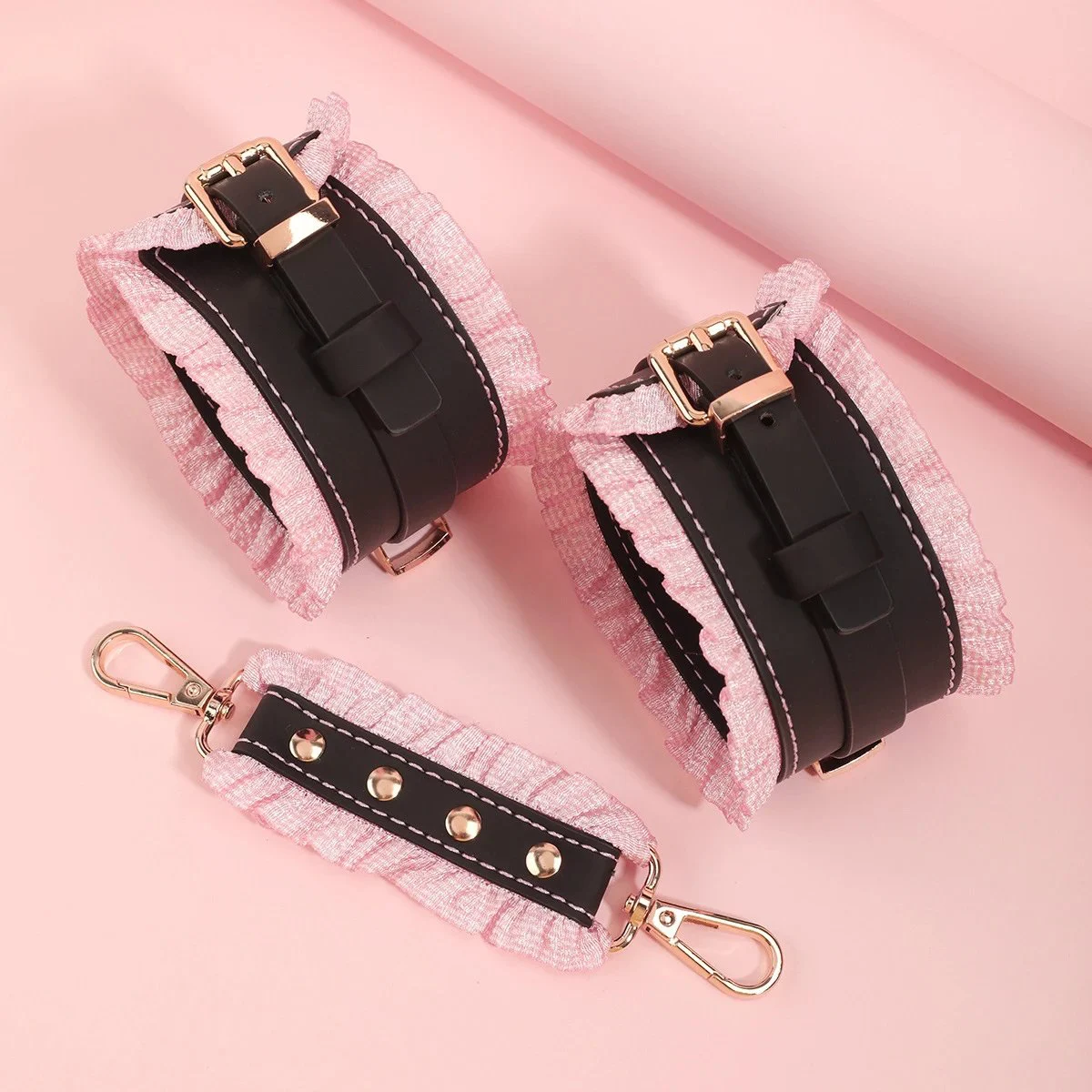 Black Pink Maid Style Bondage Set Romantic Flirting Kit for Adults Comfortable Handcuffs Restraint Prop Couple Play Toy