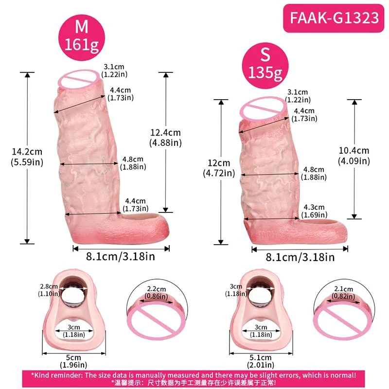 Silicone Realistic Penis Sleeve with a Realistic Feel Open-ended Penis Extender Suitable for Men Available in 2 Sizes