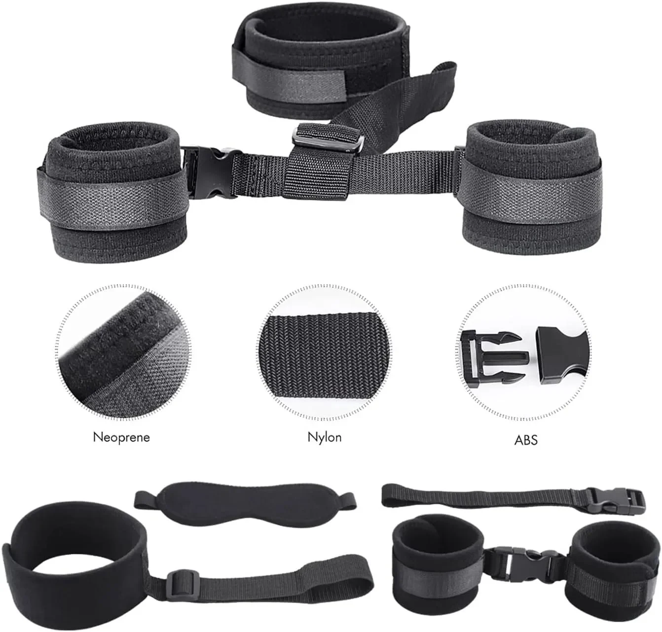 Waterproof Neck Wrist Restraints Bondage Set Back Handcuffs Collar Blindfold Adjustable Harness for Bed SM Games Play Sex