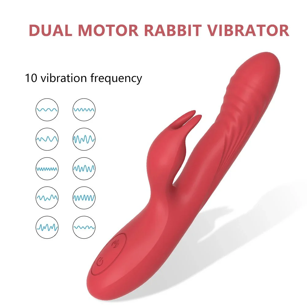 USB Charging Clitoris G-Spot Massager Heating Function 10 Different Vibration Dual Motor Rabbit Vibrator