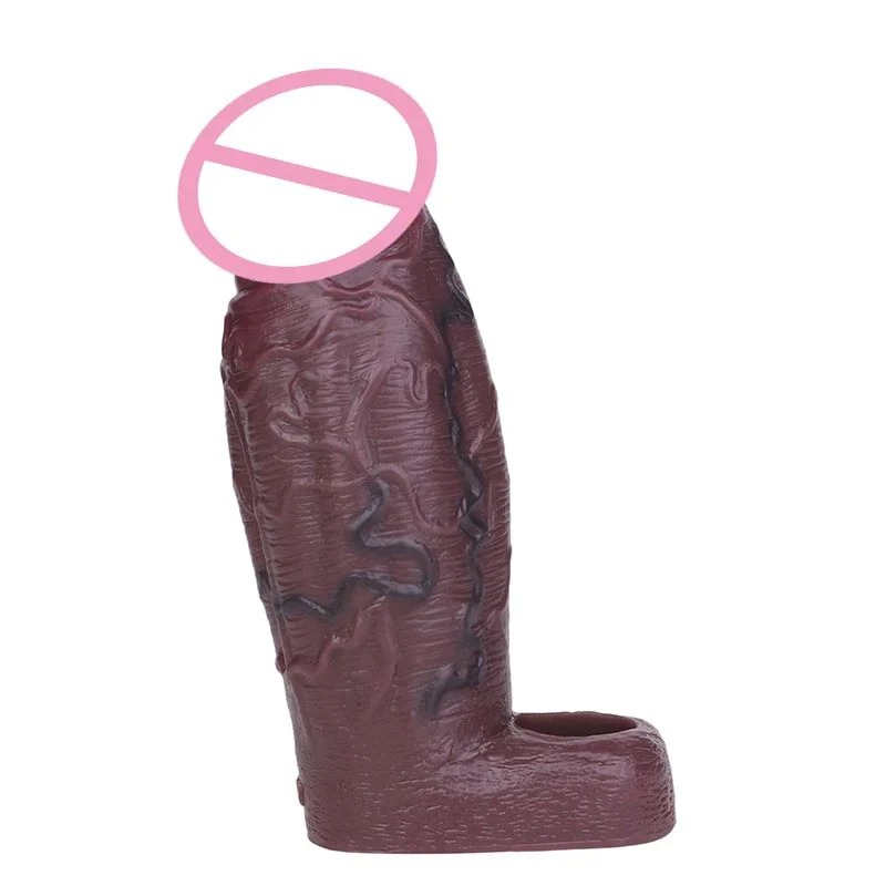Reusable Black Penis Sleeve Extender Realistic Textured Cock Extender Stretchy Ultra-Soft Material Cock Enlarger for Men Couple