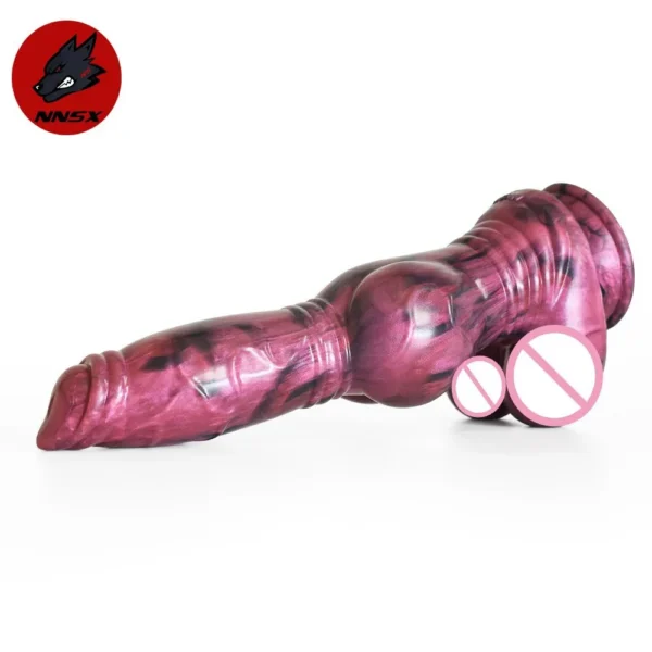 26.3cm Large Silicone Dildo Animal Dog Knot Cock Penis Double Ball Vagina Anal Plug Women Sex Toys