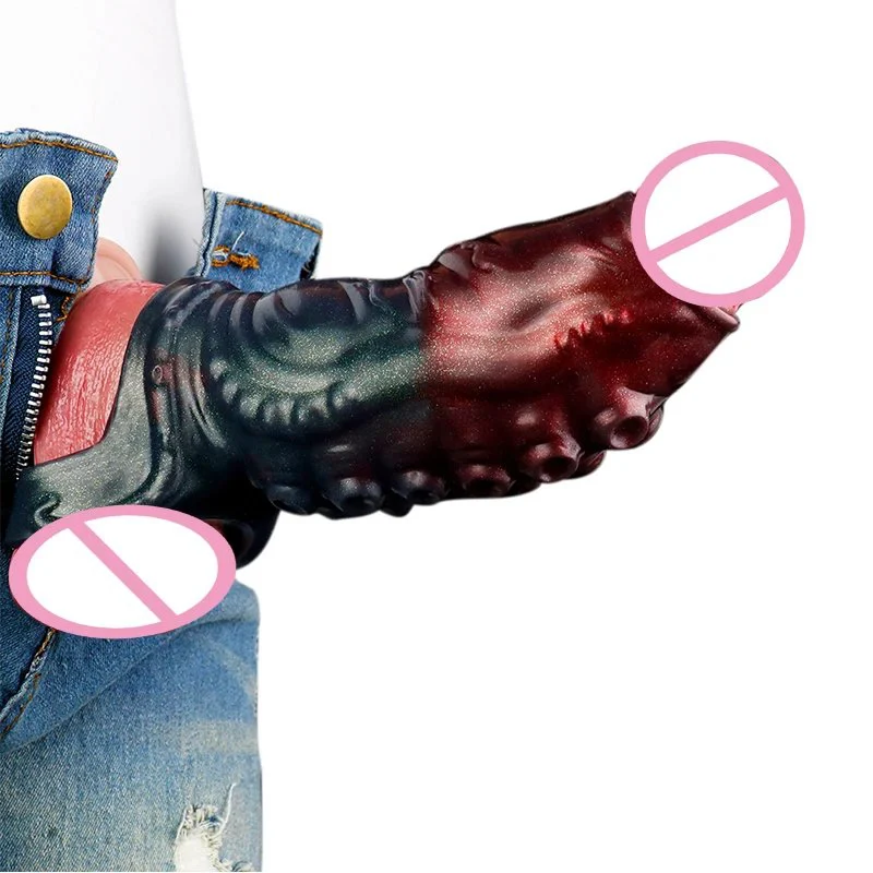 Size Soft Silicone Silver Mirror Sleeve Non-marking Wearable Octopus Tentacle Patterned Toys Fantasy Dildo