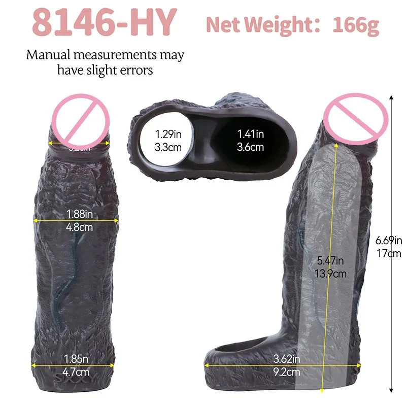 Soft Liquid Silicone Penis Sleeve Black Hollow Dildo Penis Enlargement Sleeve Sex Toys for Men Delay Ejaculation Sex