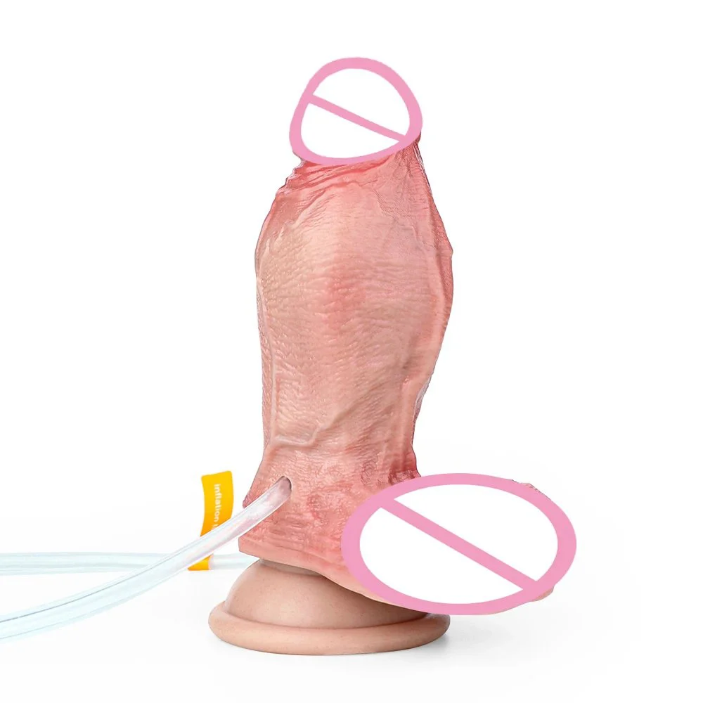 5.7 Inch Skin Inflatable Squirting Dildo Anal Plug Sex Toys Realistic Silicone Inflatable Orgsm Ejaculation Penis Expand Butt Plug