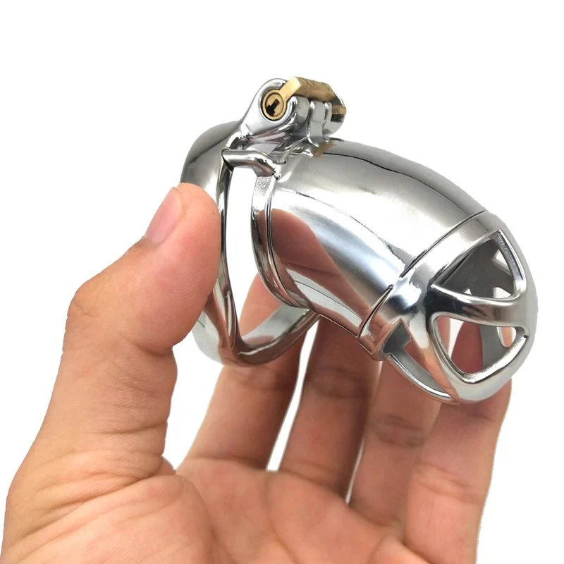 7cm Men Metal Chastity Cage Curved Ring Lock Penis in Cage Stainless Steel Chastity Cage for Man