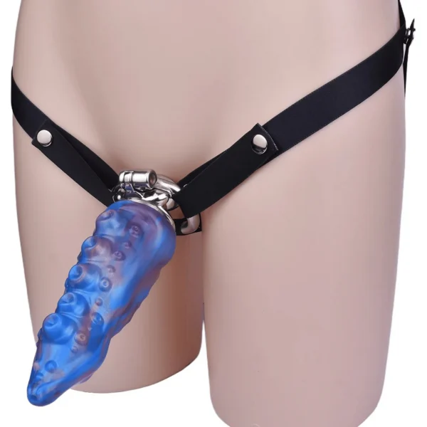 Black Strap on Flat Chastity Cage With 5 Style Removable Dildo for Couple Tight Cock Cage Add on Dildo BDSM Sexual Toy