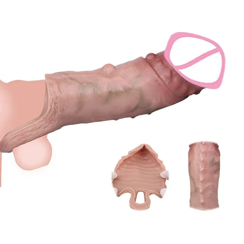 Ultra Silicone Male Dick Enlarger Sleeve With Anti-drop Realistic Hollow Dildo Penis Sleeve for Men Delay Ejaculation