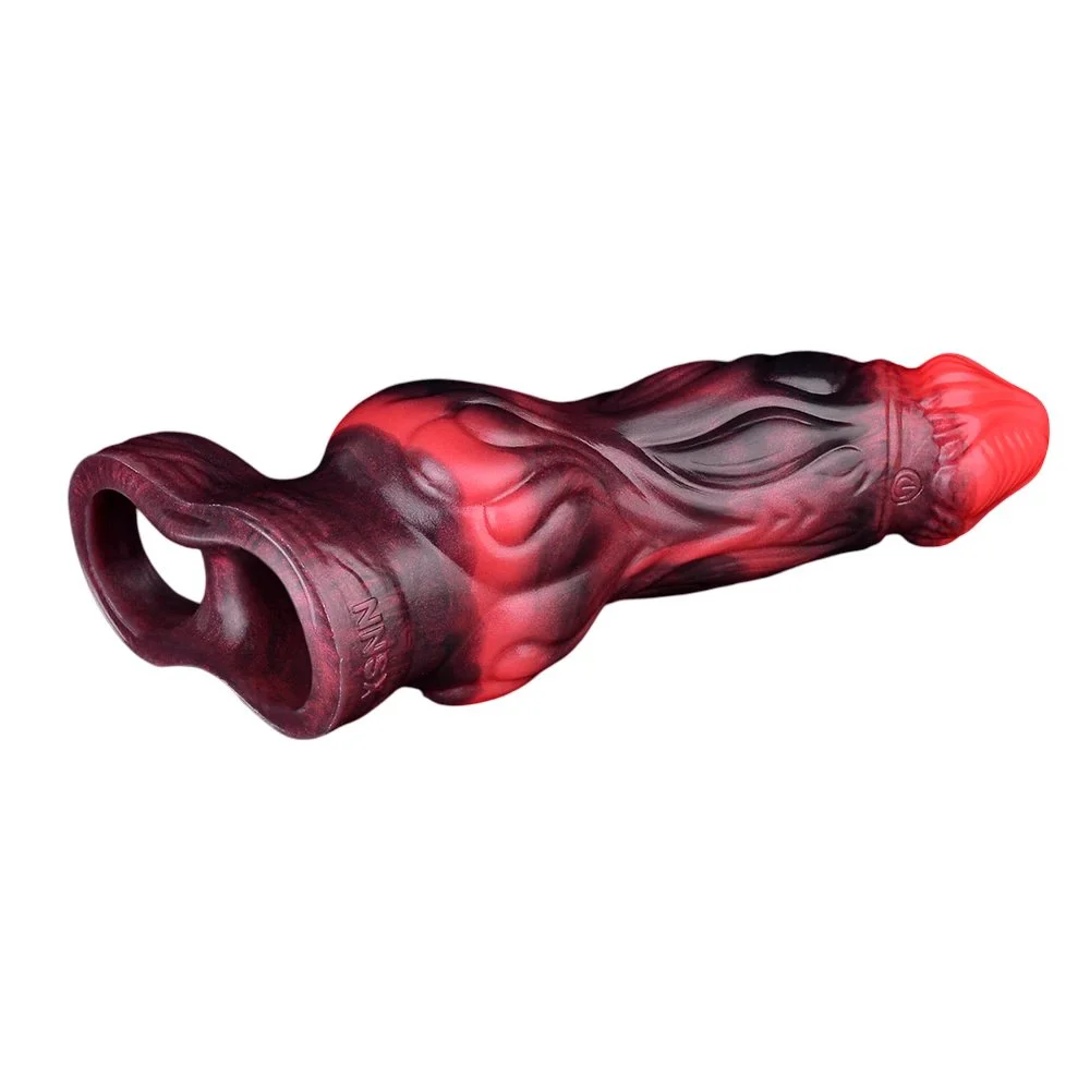 Vibration Control Penis Sleeve Fantasy Black Dragon Monster Dildo Hollow Male Penis Extender Sex Toys