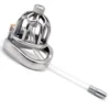 51mm 304 Stainless Steel Chastity Cage Metal Chastity Device with Catheter for Male