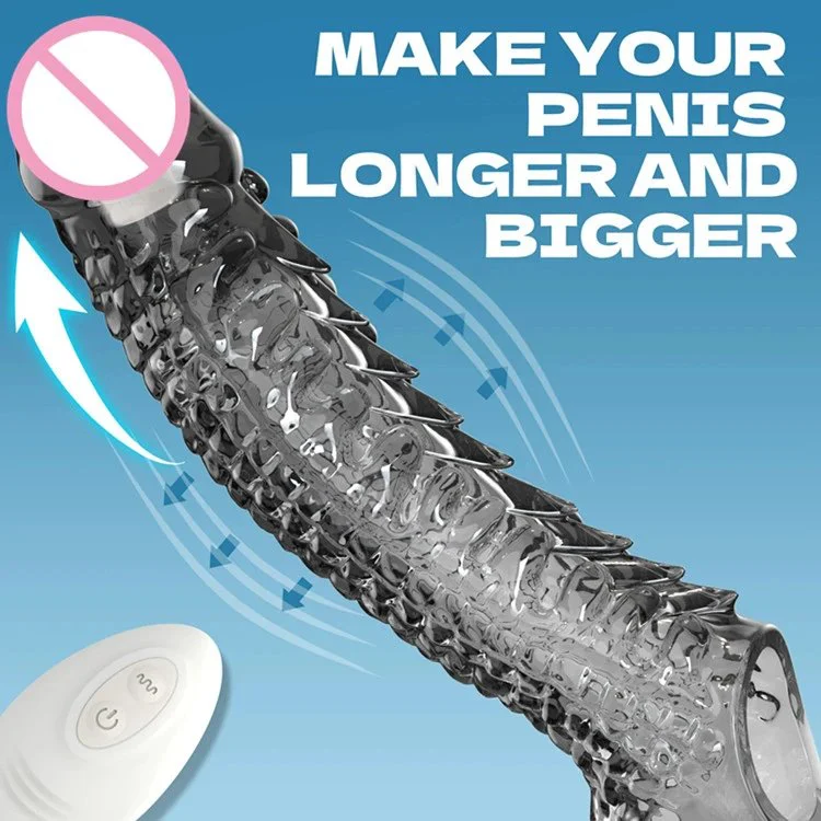Vibrating Reusable Penis Sleeve Extender Men Delay Ejaculation Condom