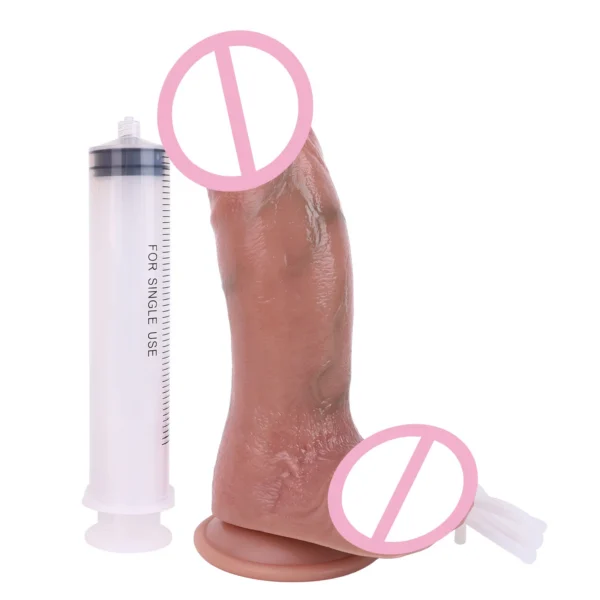 Beginner Squirting Silicone Dildo Suction Cup Ejaculation Penis Soft Dildo with Balls Female G-Spot and Prostate Sex Toy
