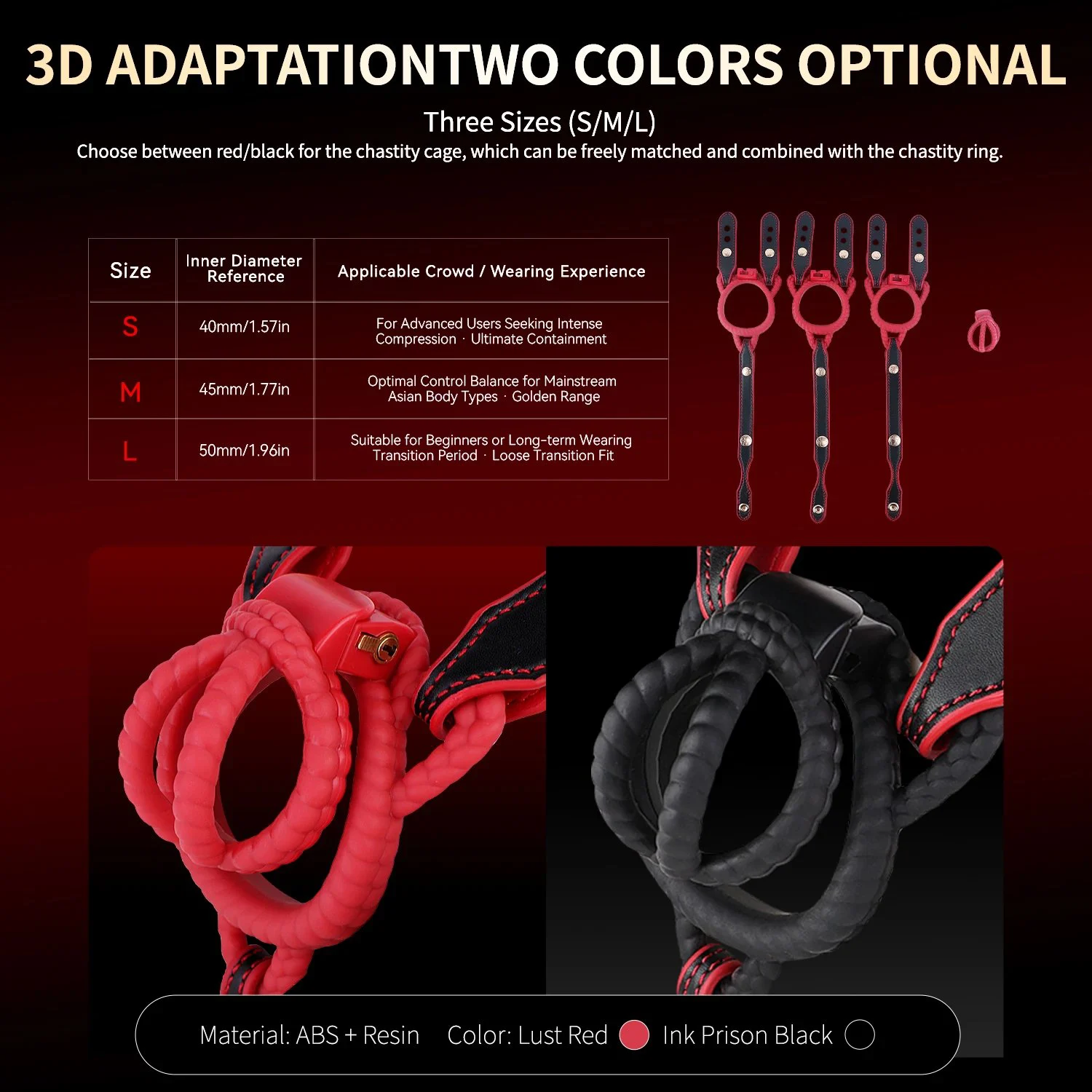 5-Ring Spiral Restraint Lockable Bondage Pants - Phallic Enclosing Chastity Harness Red & Black BDSM Pants No Cage Ring Needed