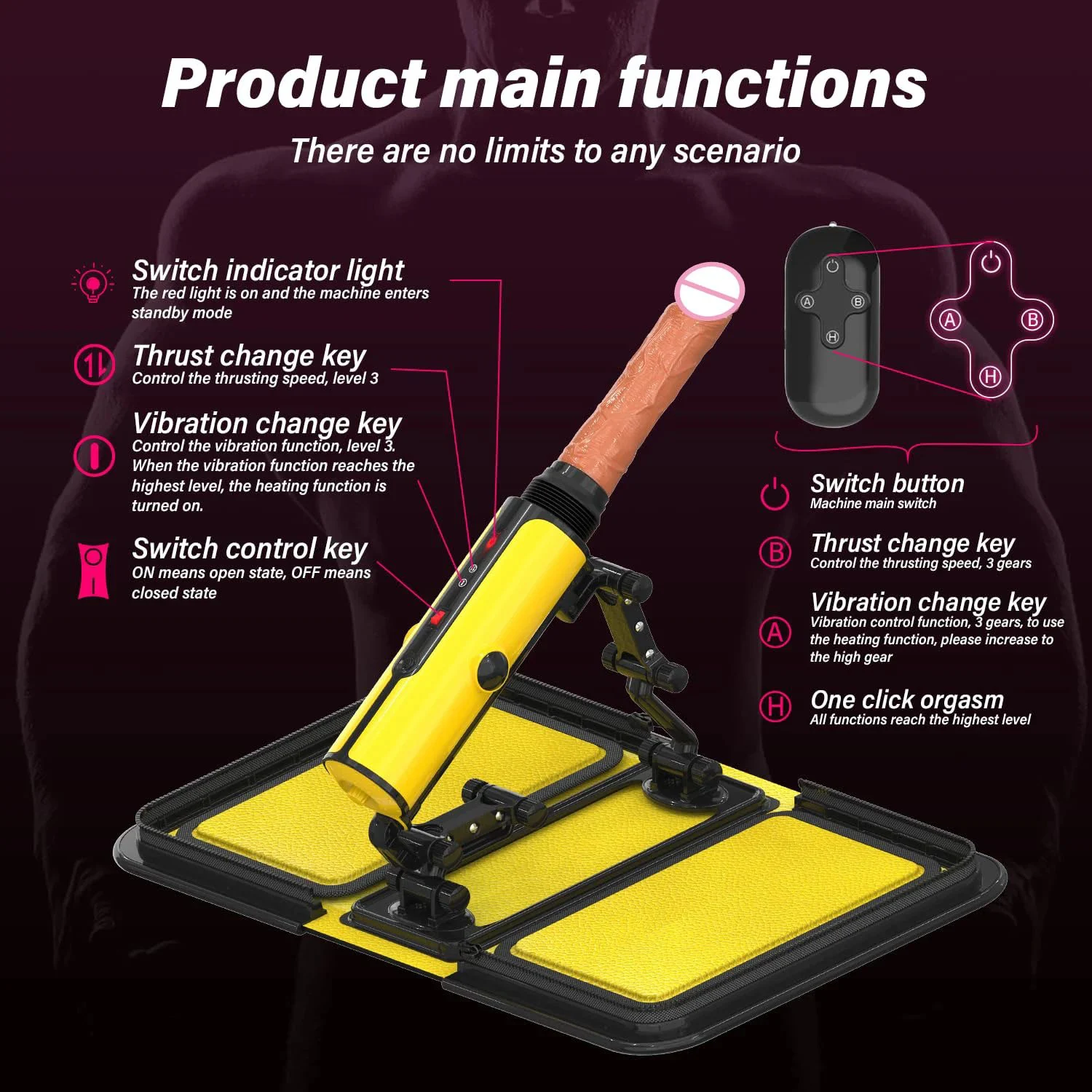 Portable Handbag Sex Machine Yellow Remote Control 3 Vibrations 3 Thrusting Automatic Heat Dildo Sex Love Guns for Women