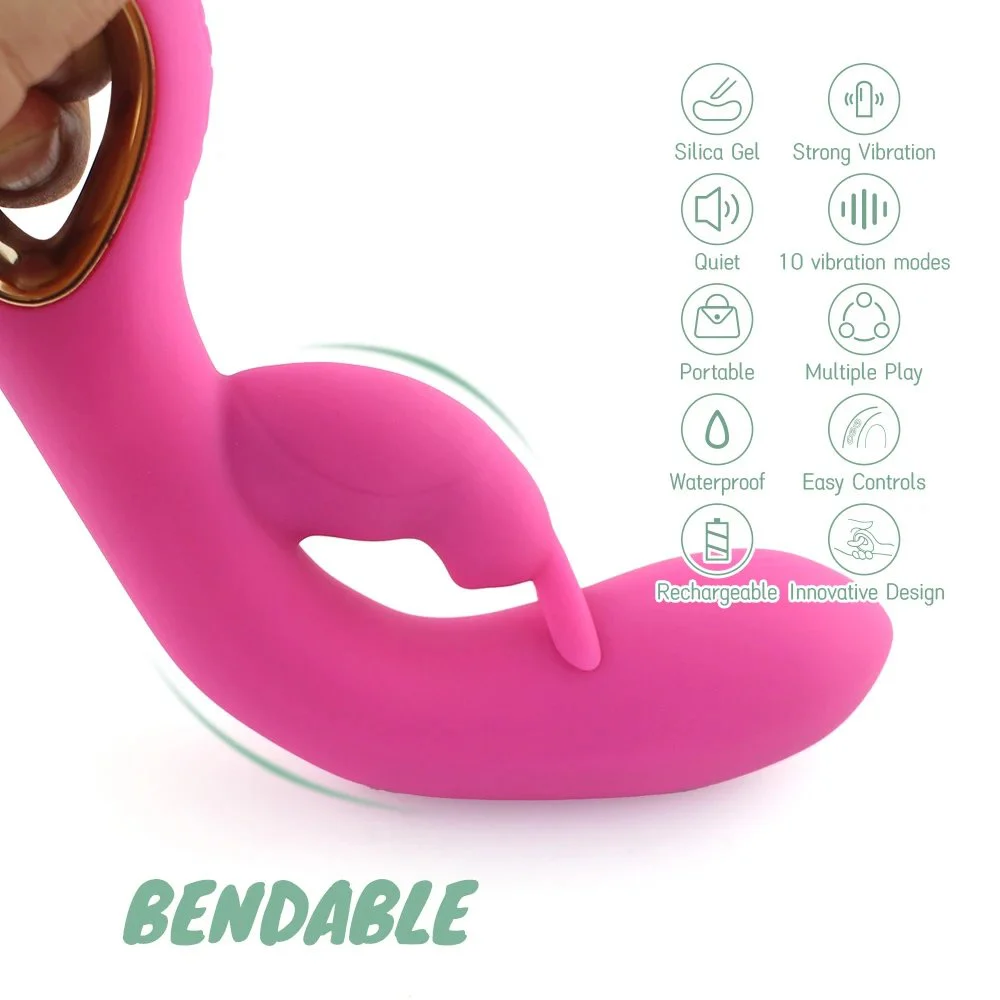 Heated Rabbit Double Headed Vibrator Women Masturbation Sex Toys for Adult Use