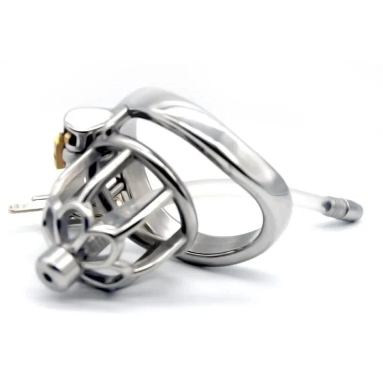 51mm 304 Stainless Steel Chastity Cage Metal Chastity Device with Catheter for Male