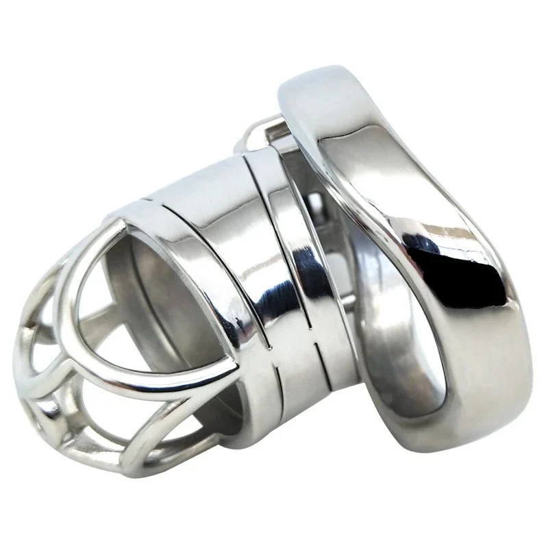 60mm Male Chastity Cage Curved Cock Ring 304 Stainless Steel Lock Penis Cage with Keyholder for Him