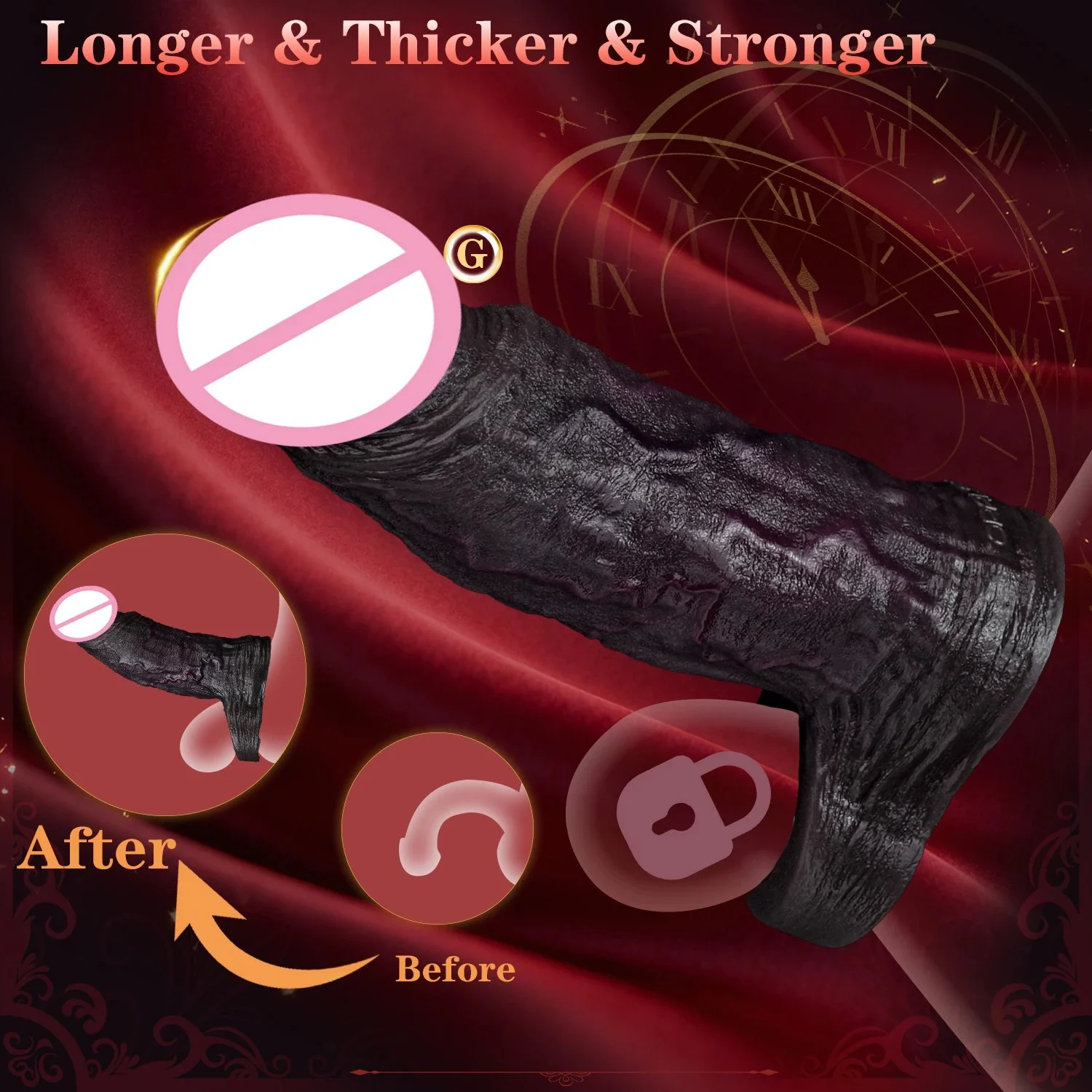 Silicone Hollow Dildos Penis Sleeve Cock Ring Closed Head Black Realistic Penis Extender Enhance Girth Adult Toys for Men