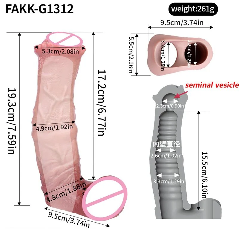 Silicone Realistic Animal Dildo Sheath Male Penis Sleeve with Seminal Vesicle for Men Delay Ejaculation Couple Sex Product