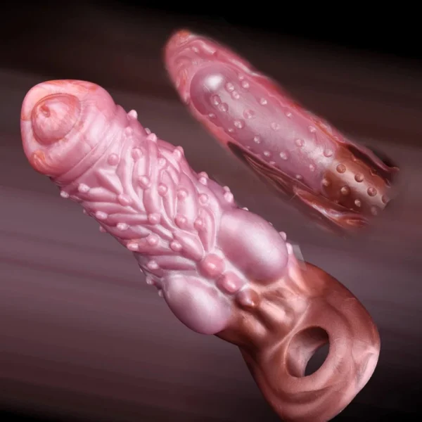 Wolf Teeth Sleeve Animal Penis Sleeve with Convex Textures Silicone Cock Ring Penis Enlarger for Go-Long Stamina Reusable