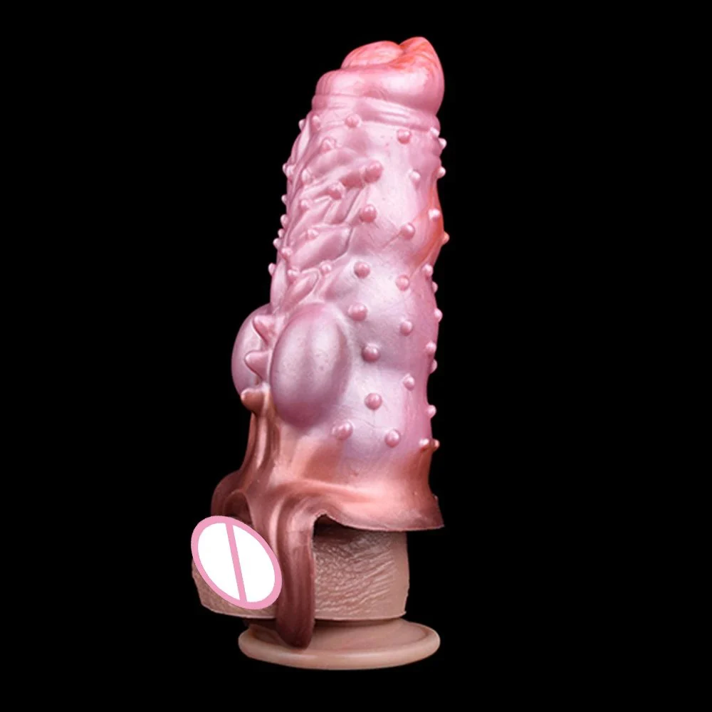 Wolf Teeth Sleeve Animal Penis Sleeve with Convex Textures Silicone Cock Ring Penis Enlarger for Go-Long Stamina Reusable