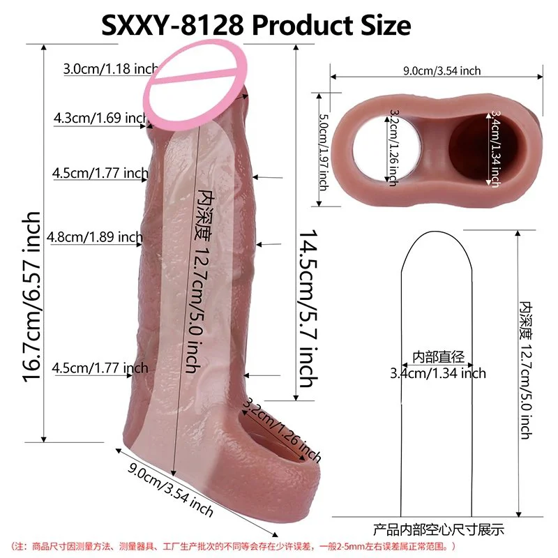 Silicone Realistic Penis Sleeve With Foreskin Head Reusable Condoms Cock Rings Extender Male Sex Toys Dick Enlarger